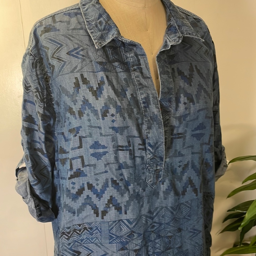 Philosophy short sleeve blue Aztec print midi dress with pockets - Picture 2 of 8